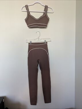 Brown Two-Piece Active Set with White Piping